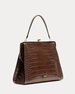 Jackie Frame Bag Croc Embossed Leather Chocolate