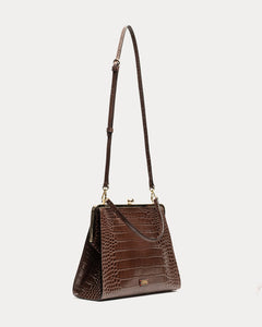 Jackie Frame Bag Croc Embossed Leather Chocolate