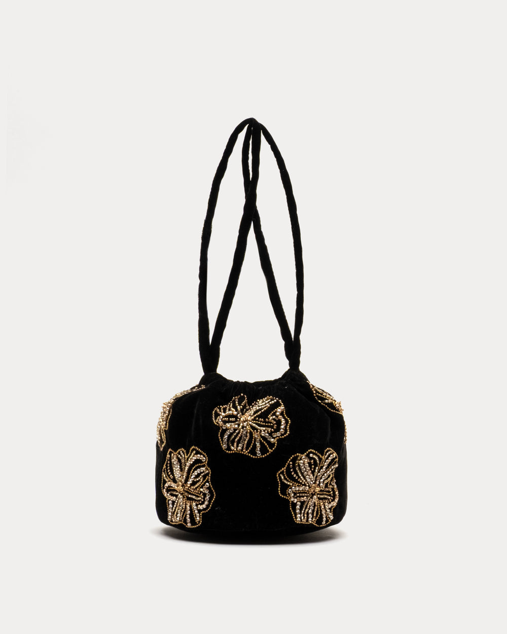 Velvet Pouf Floral Embroidered Bag