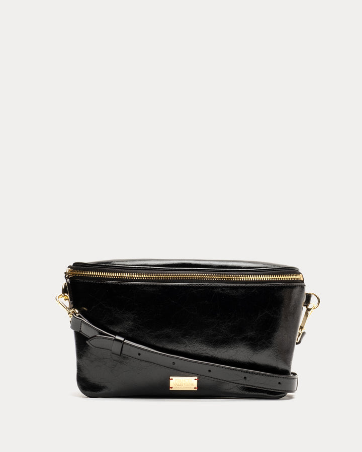 Billie Sling Crossbody Crinkled Leather Bag Black