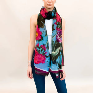 Spring Bliss Handprinted Scarf - Blue