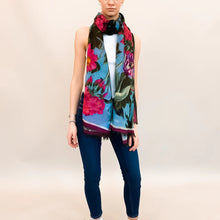 Load image into Gallery viewer, Spring Bliss Handprinted Scarf - Blue
