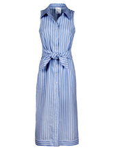 Load image into Gallery viewer, Ellis Sleeveless Tie-Front Maxi Dress Blue Dobby Stripe
