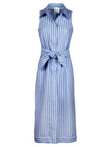 Ellis Sleeveless Tie-Front Maxi Dress Blue Dobby Stripe