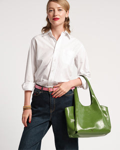 Portia Satchel Crinkled Leather Green