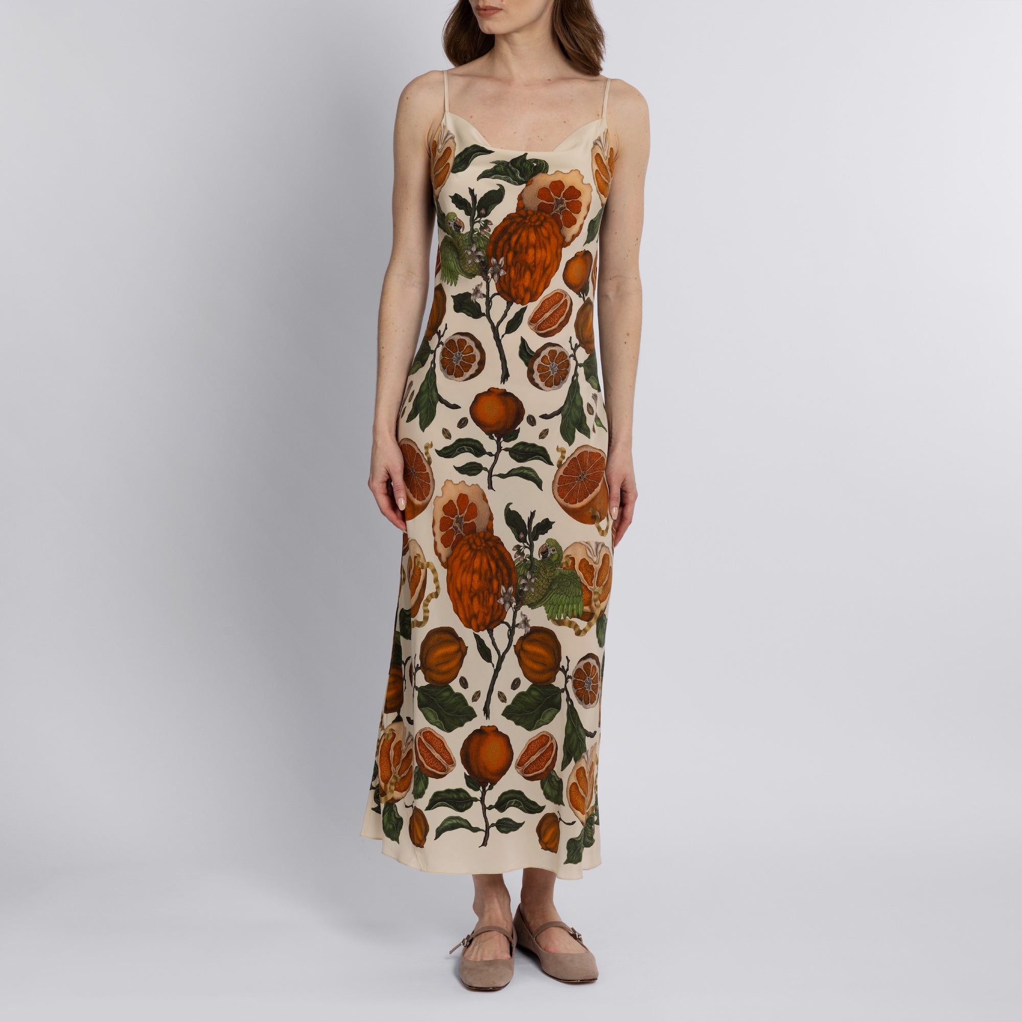 dress with oranges print Bright Days Ahead Blue Oranges Print Midi Dress, Large - The Mint Julep Boutique