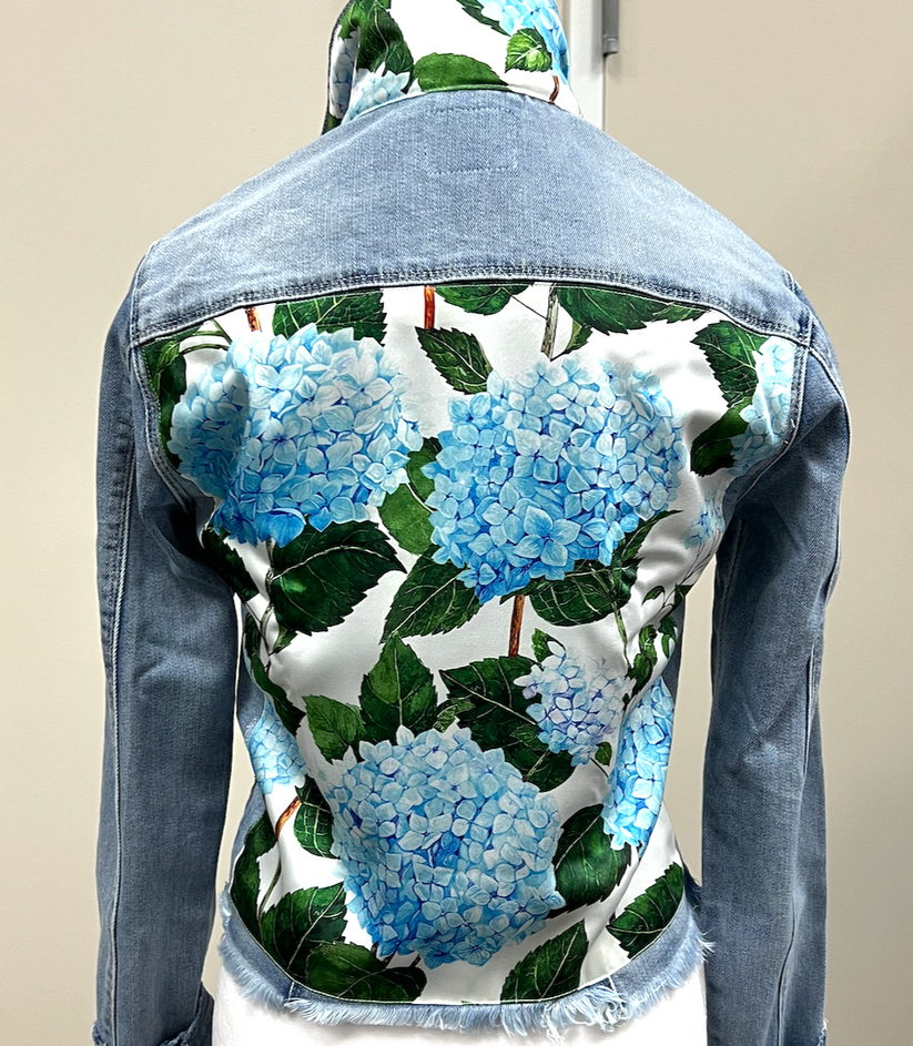 Blue Hydrangeas Blue Denim Jacket
