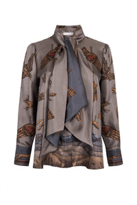 Secrets of the Bison Tie-Neck Silk Blouse