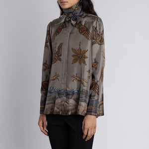 Secrets of the Bison Tie-Neck Silk Blouse
