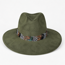 Load image into Gallery viewer, Olive Suede Hat with Multi Mallard Feather
