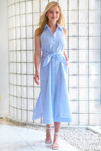 Load image into Gallery viewer, Ellis Sleeveless Tie-Front Maxi Dress Blue Dobby Stripe
