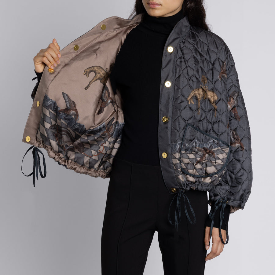 The Wolf You Feed Silk Reversible Bomber Jacket
