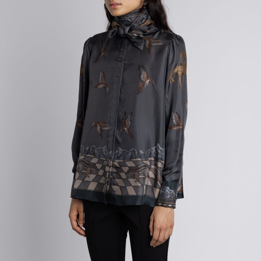 The Wolf You Feed Tie-Neck Silk Blouse