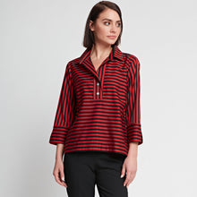 Load image into Gallery viewer, Aileen 3/4 Sleeve Black Stripe/Gingham Combo Top
