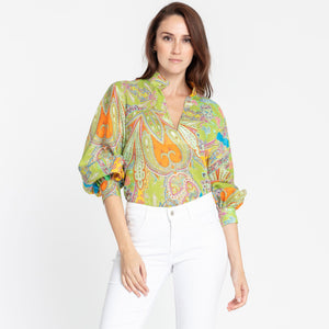 Billie Long Sleeve Luxe Linen Paisley Top