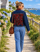 Load image into Gallery viewer, Burgundy Woven Dark Denim Jacket
