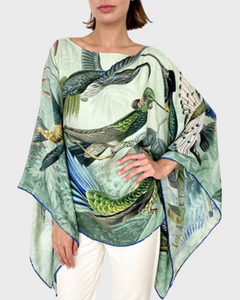 Hummingbird Cashmere Printed Poncho