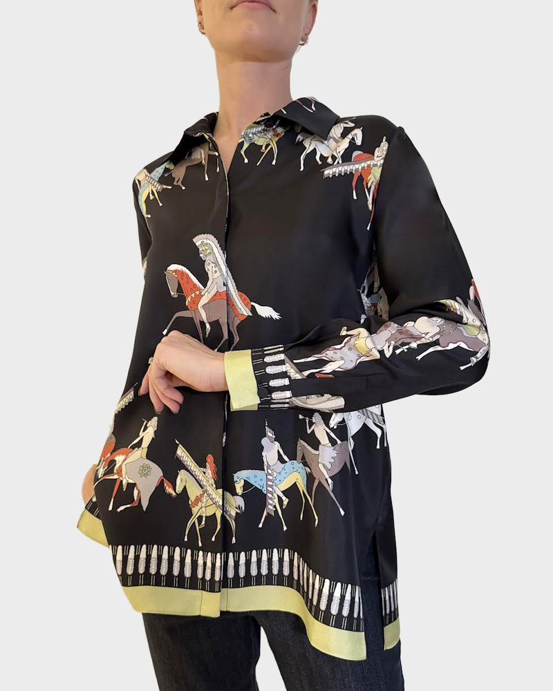 American Indian Collared Silk Printed Shirt