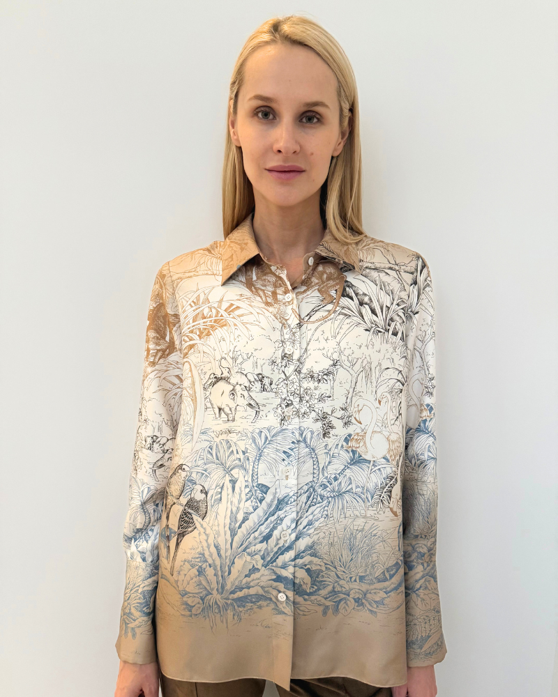 Safari Collared Silk Printed Shirt