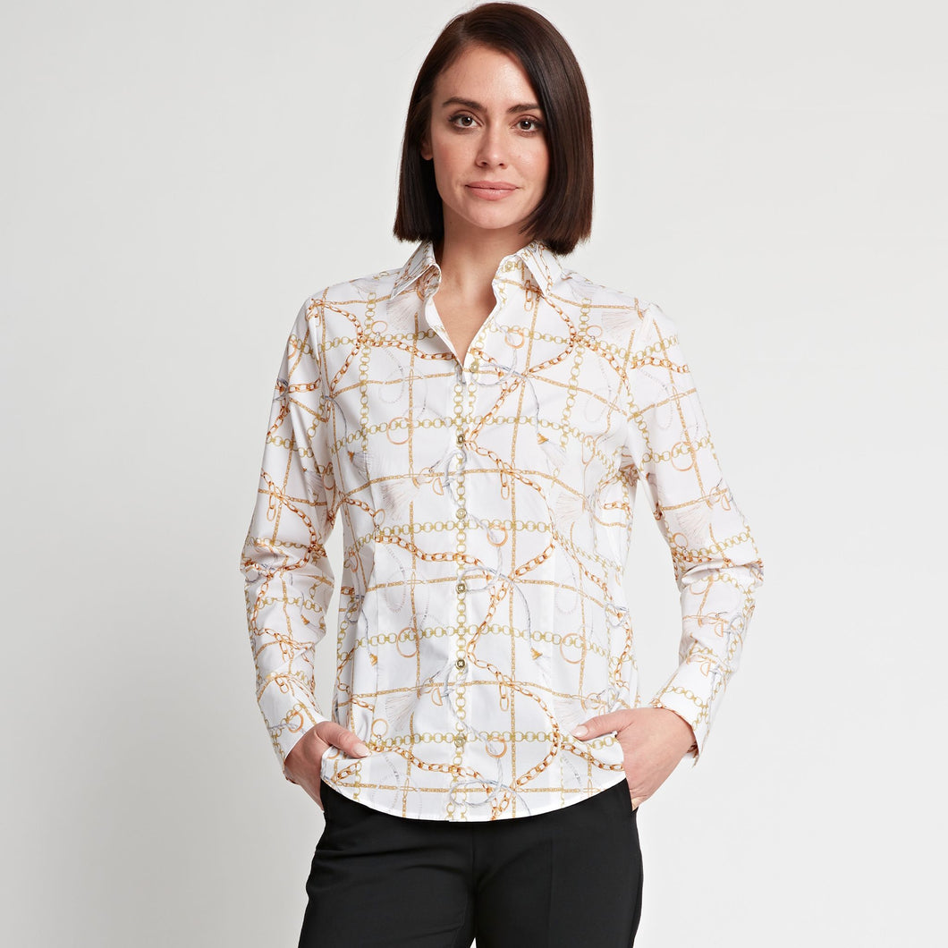 Diane Long Sleeve Chain Motif Print Fitted Shirt