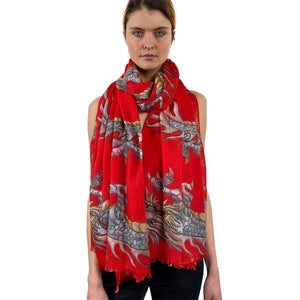 Dragon Handprinted Scarf - Red