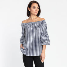 Load image into Gallery viewer, Lena Off-Shoulder 3/4 Sleeve Mini Gingham Top
