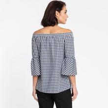 Load image into Gallery viewer, Lena Off-Shoulder 3/4 Sleeve Mini Gingham Top
