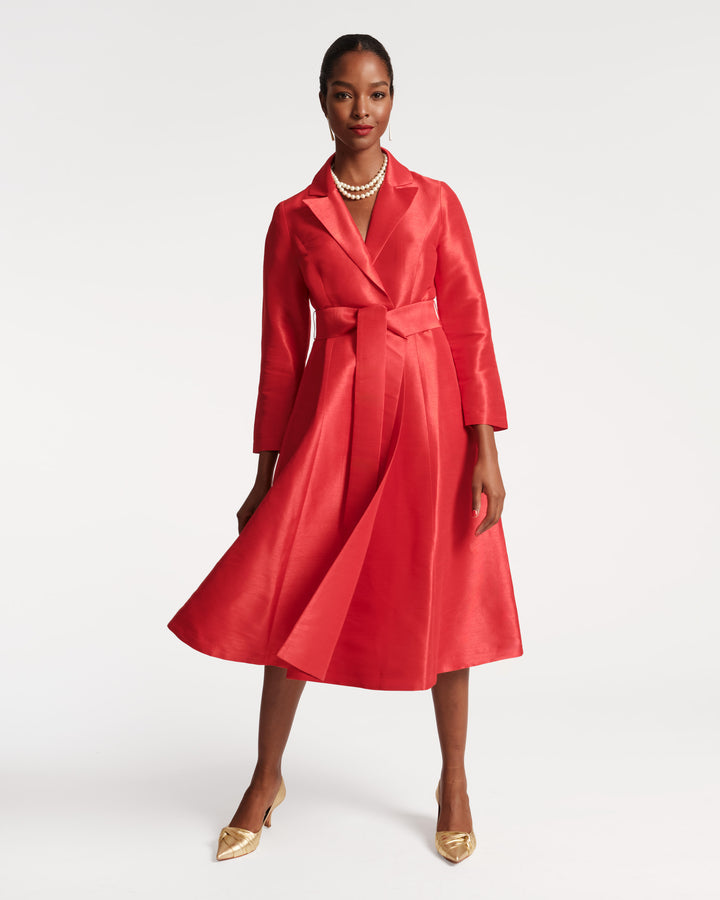 red wrap dress long sleeve Lucille Wrap Dupioni Dress – McCulley's