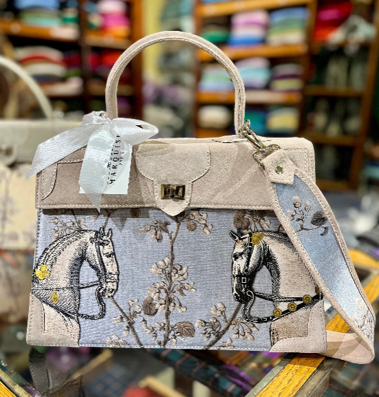 Marquise Paris Recontre Équestre Top Handle Shoulder Bag Champagne Rose Suede