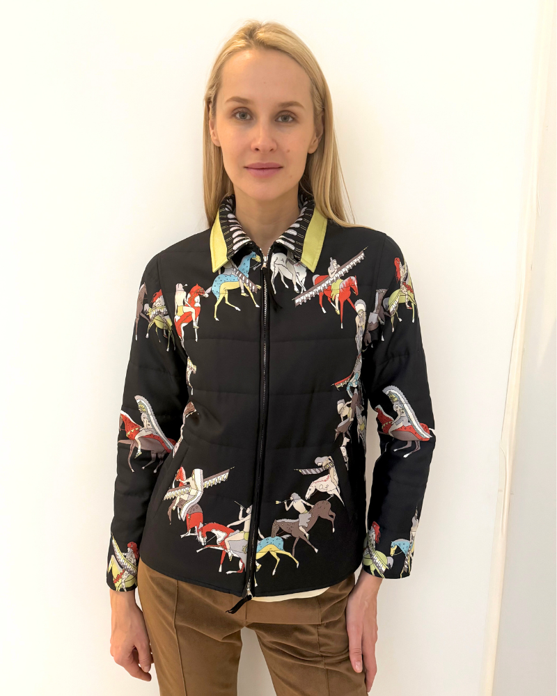 American Indian Silk Printed Quilted Jacket