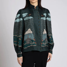 Load image into Gallery viewer, The Snow Lion Stand Collar Silk Blouse
