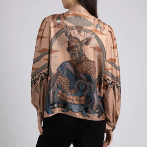 The Song Deer Stand Collar Silk Blouse