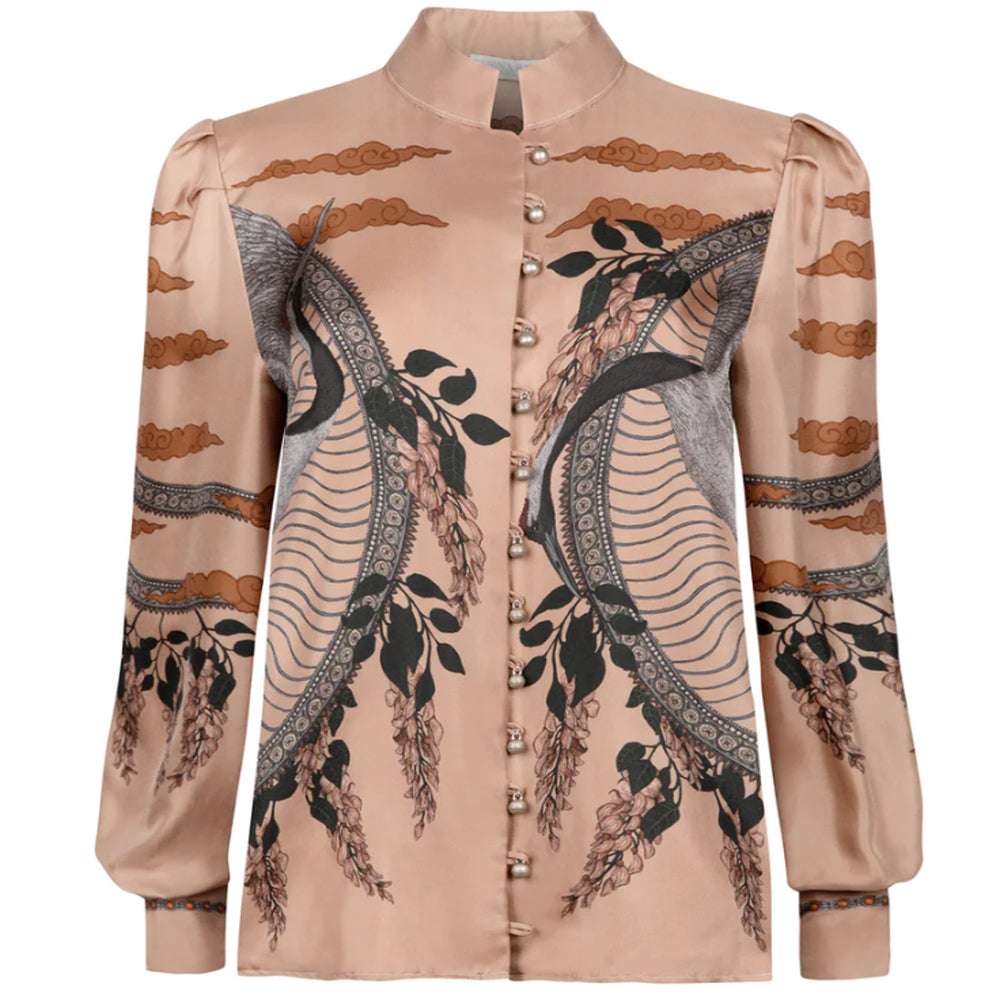 The Song Deer Stand Collar Silk Blouse
