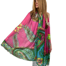 Load image into Gallery viewer, Tiger &amp; Jungle Handprinted Cashmere Scarf
