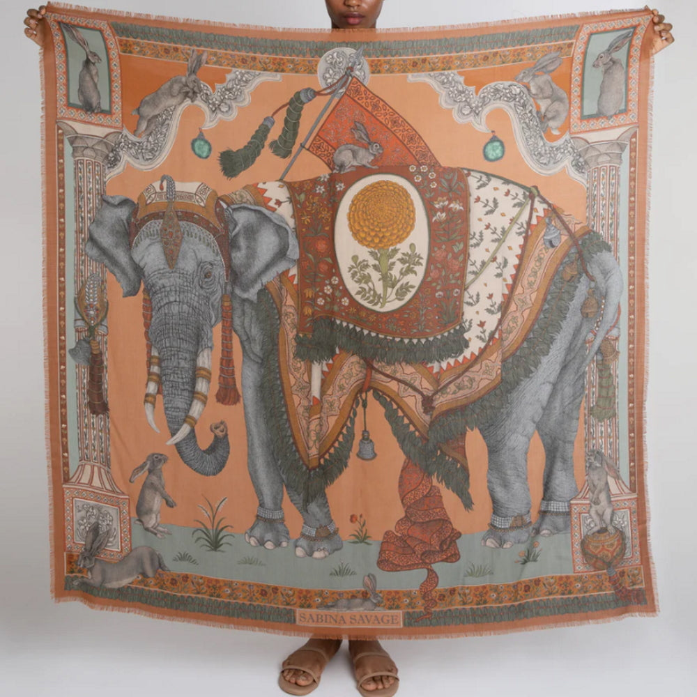 The Rabbits and the Elephants Wool Silk Scarf